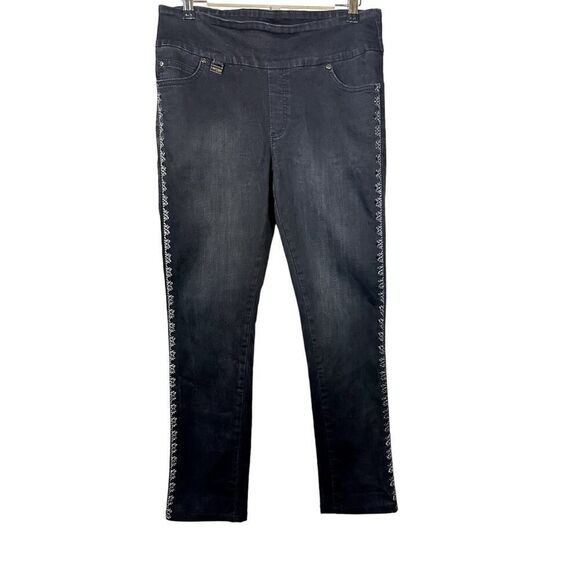 Lisette-L Denim - LISETTE L Women's Embellished Trim Tummy Control Denim Jeans Black Size 10